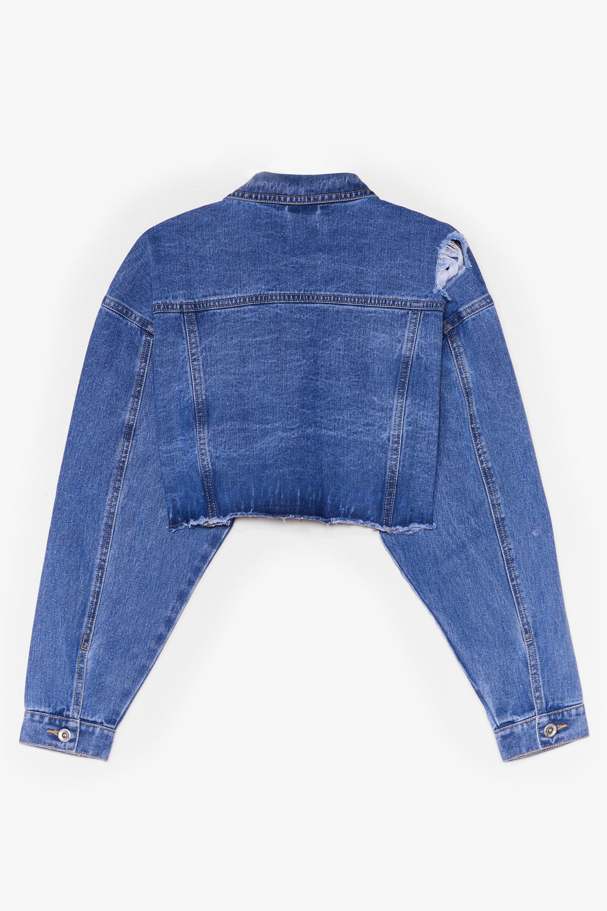 Cropped denim hot sale distressed jacket